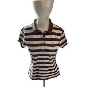 Lacoste Polo for Men Short Sleeves Striped Sz 38 Collared Brown and White